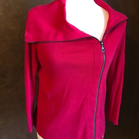 CAbi Red Asymmetrical Cardigan Sweater Zipper - Picture 1 of 5